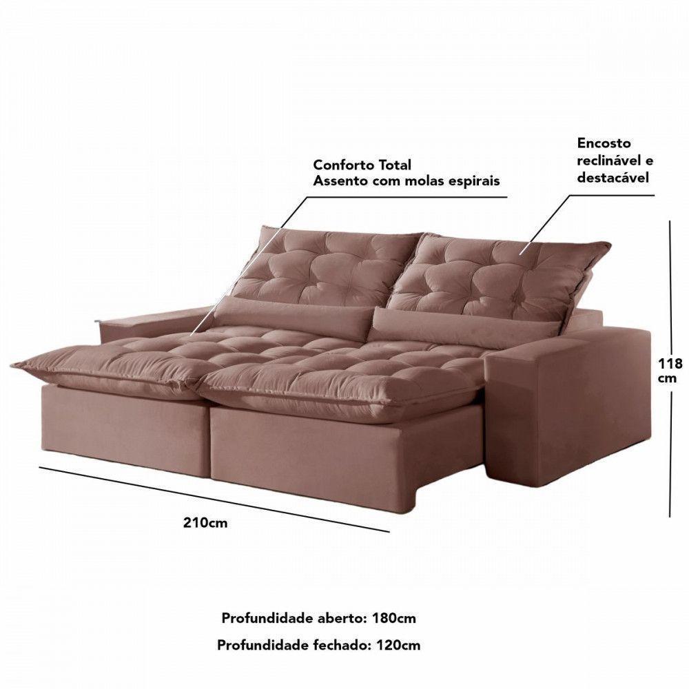 Sofá Retrátil Reclinável 2.10 M Veludo Jolie Rose Montano Rose - 4
