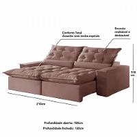 Sofá Retrátil Reclinável 2.10 M Veludo Jolie Rose Montano Rose - 4