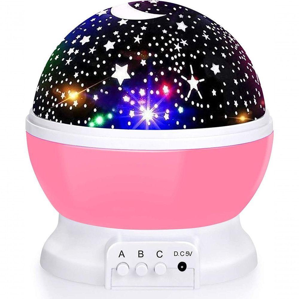 Projetor De Luz Noturna Estrelada, Luzes De Bebê Com 4 Lâmpadas De Led, Cabo Usb, 360 Rosa - 1