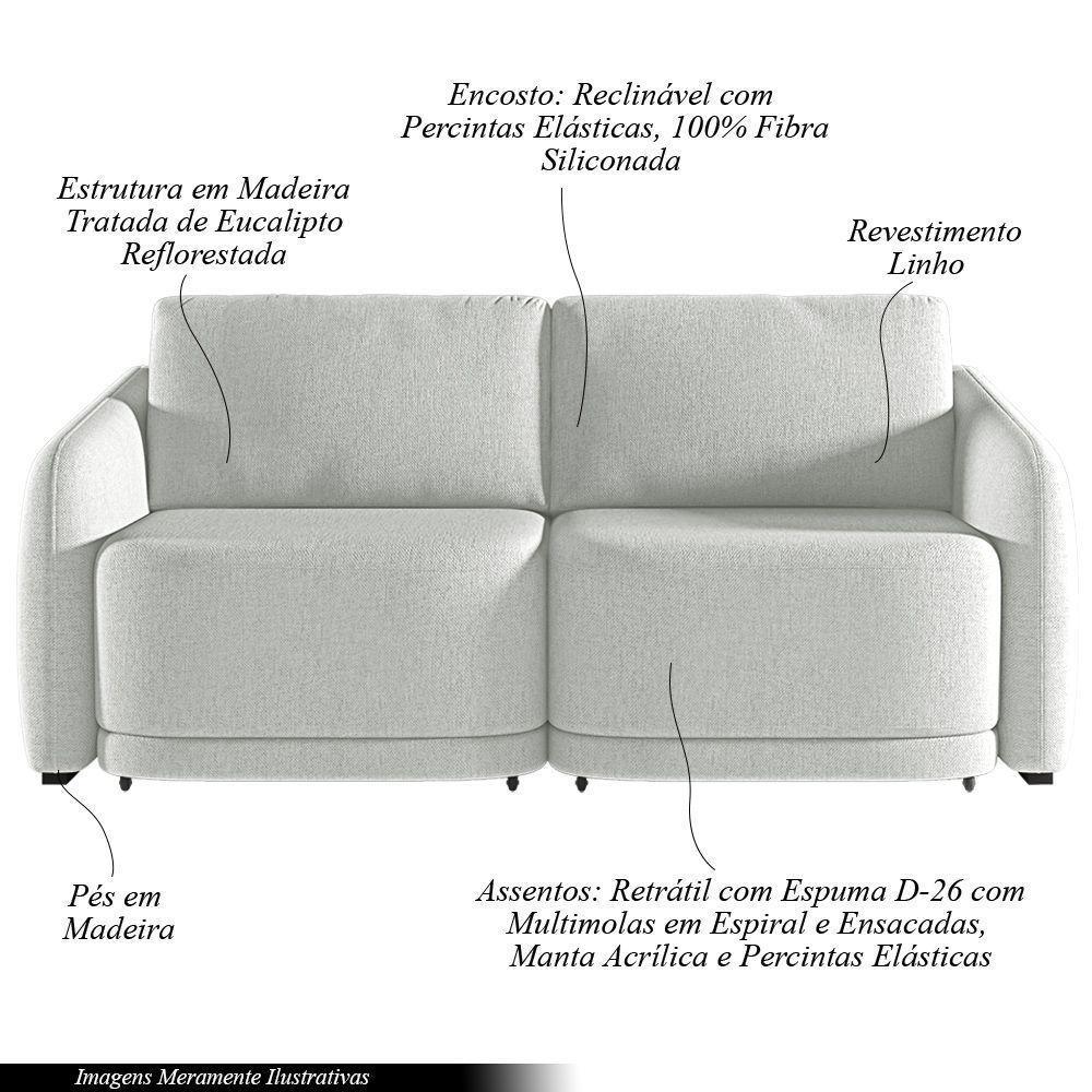 Sofá Cama Modulado Retrátil E Reclinável Decorativo Varsóvia 236cm Linho Cinza G33 - Gran Belo - 8