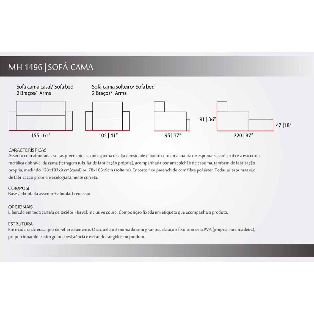 Sofá Cama Casal MH1496 Idea Suede Marrom Claro - Herval - 6