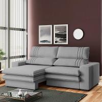 Sofá 2 Lugares Retrátil Noruega 230 Cm Veludo Cinza Pés Tabaco - D'rossi - 2