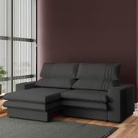 Sofá 2 Lugares Retrátil Noruega 230 Cm Veludo Pés Tabaco - D'rossi Cor Grafite - 3