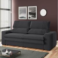 Sofá 2 Lugares Retrátil Noruega 230 Cm Veludo Pés Tabaco - D'rossi Cor Grafite - 5