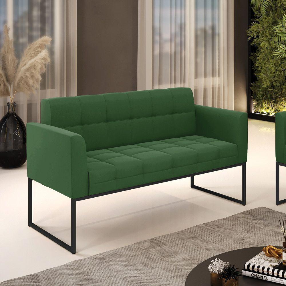 Sofá Namoradeira Elisa Suede Verde Base Metálica Industrial Preto - D'rossi - 7