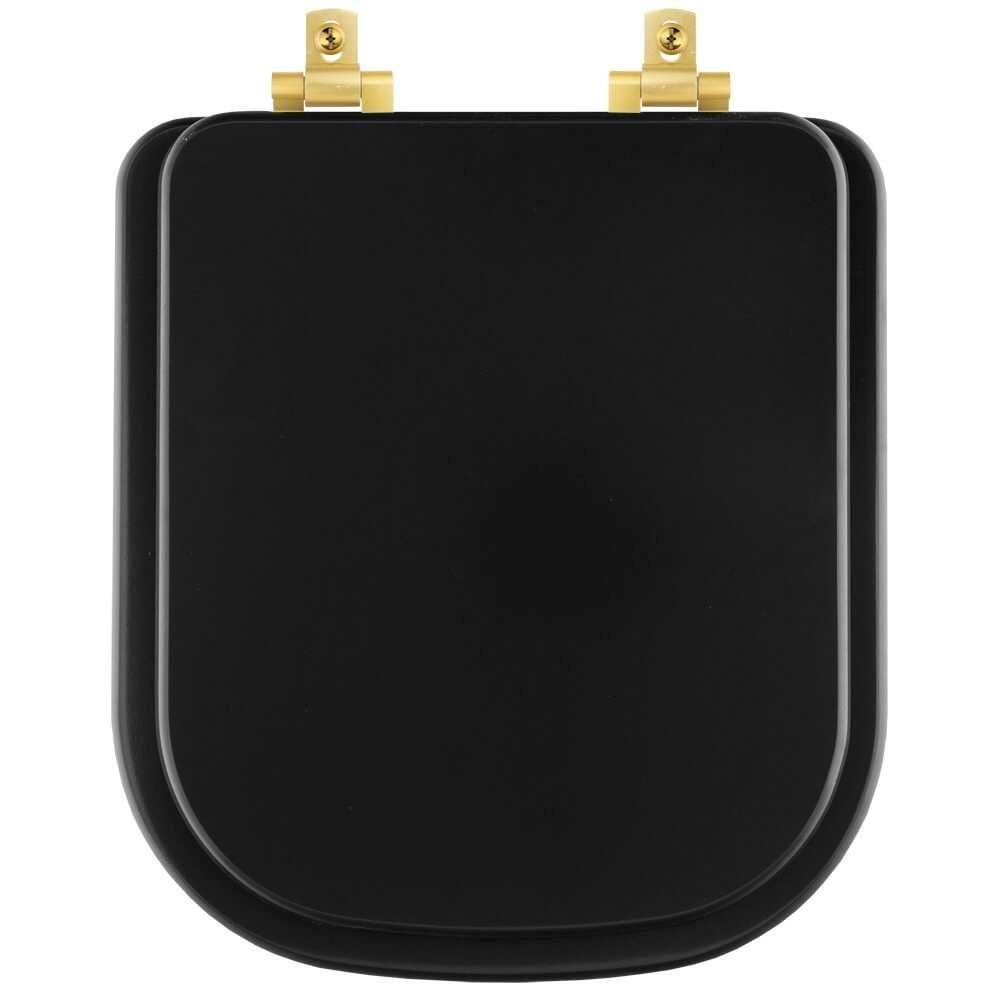 Tampa De Vaso Laqueado Com Amortecedor Quadra Preto Fosco Para Bacia Deca Com Ferragem Dourada - 1