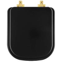 Tampa De Vaso Laqueado Com Amortecedor Quadra Preto Fosco Para Bacia Deca Com Ferragem Dourada - 1