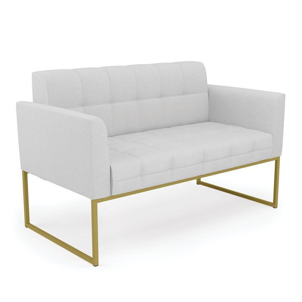 Sofá Namoradeira Elisa Linho Base Metálica Industrial Dourada - D'rossi Cor A05 Cinza - 1