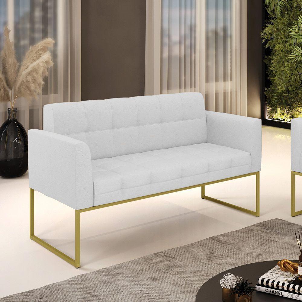 Sofá Namoradeira Elisa Linho Base Metálica Industrial Dourada - D'rossi Cor A05 Cinza - 4