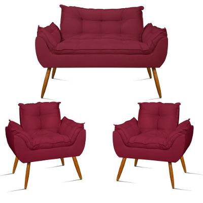 Kit Namoradeira Opala + 2 Poltronas Para Sala Balaqui Decor Cor:marsala