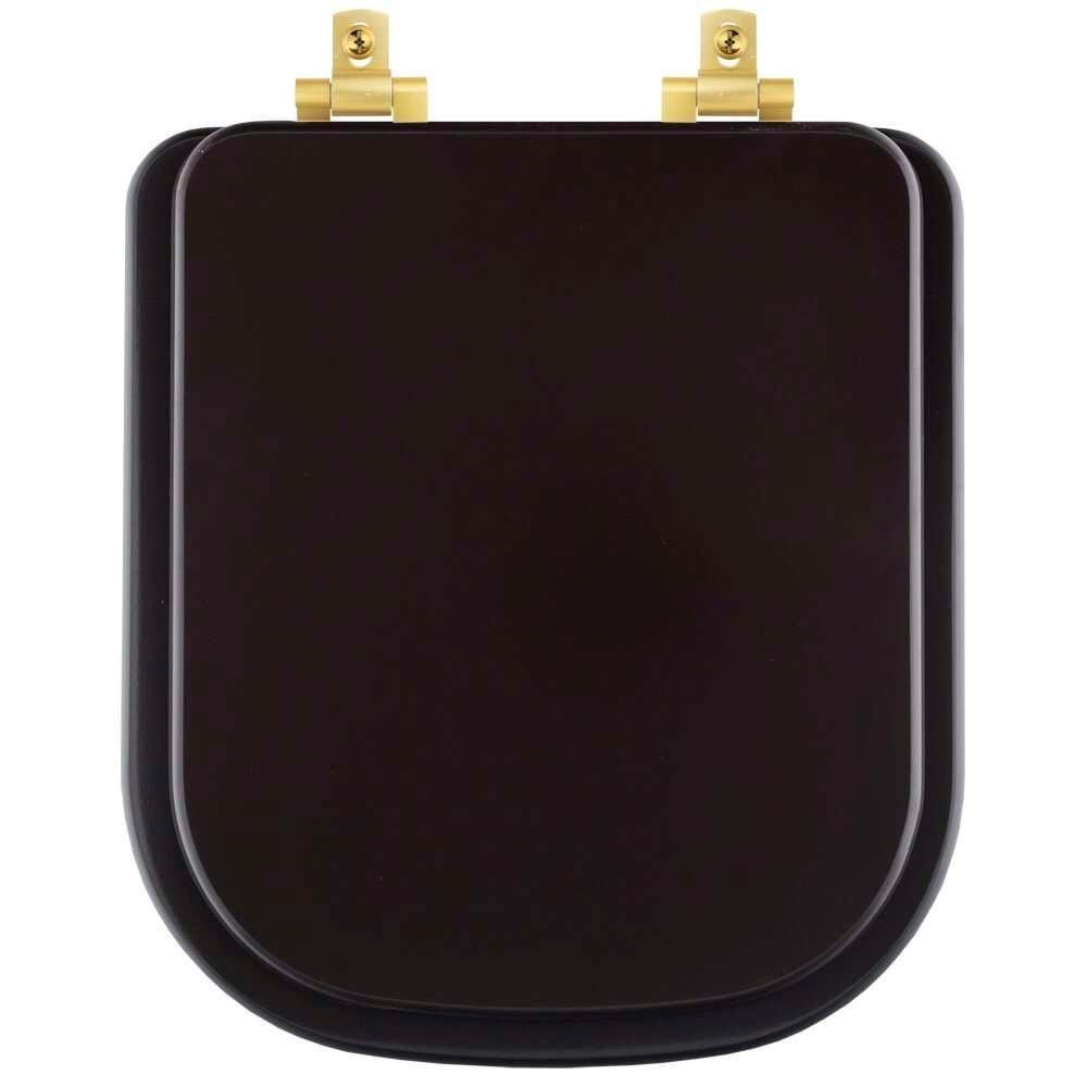 Tampa De Vaso Laqueado Com Amortecedor Piano Marrom Fosco Para Bacia Deca Com Ferragem Dourada - 1
