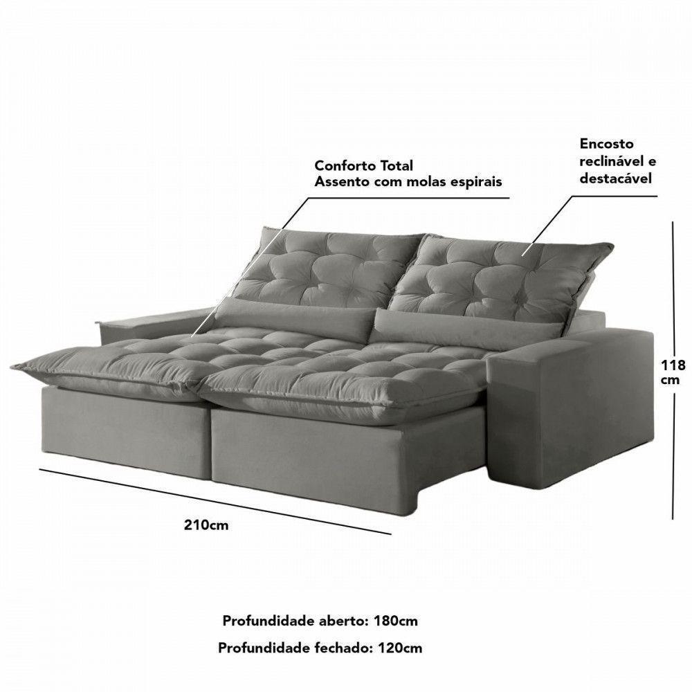 Sofá Retrátil Reclinável 2.10 M Veludo Jolie Cappuccino Montano Cappuccino - 3