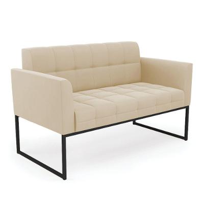 Sofá Namoradeira Elisa Suede Bege Base Metálica Industrial Preto - D'rossi