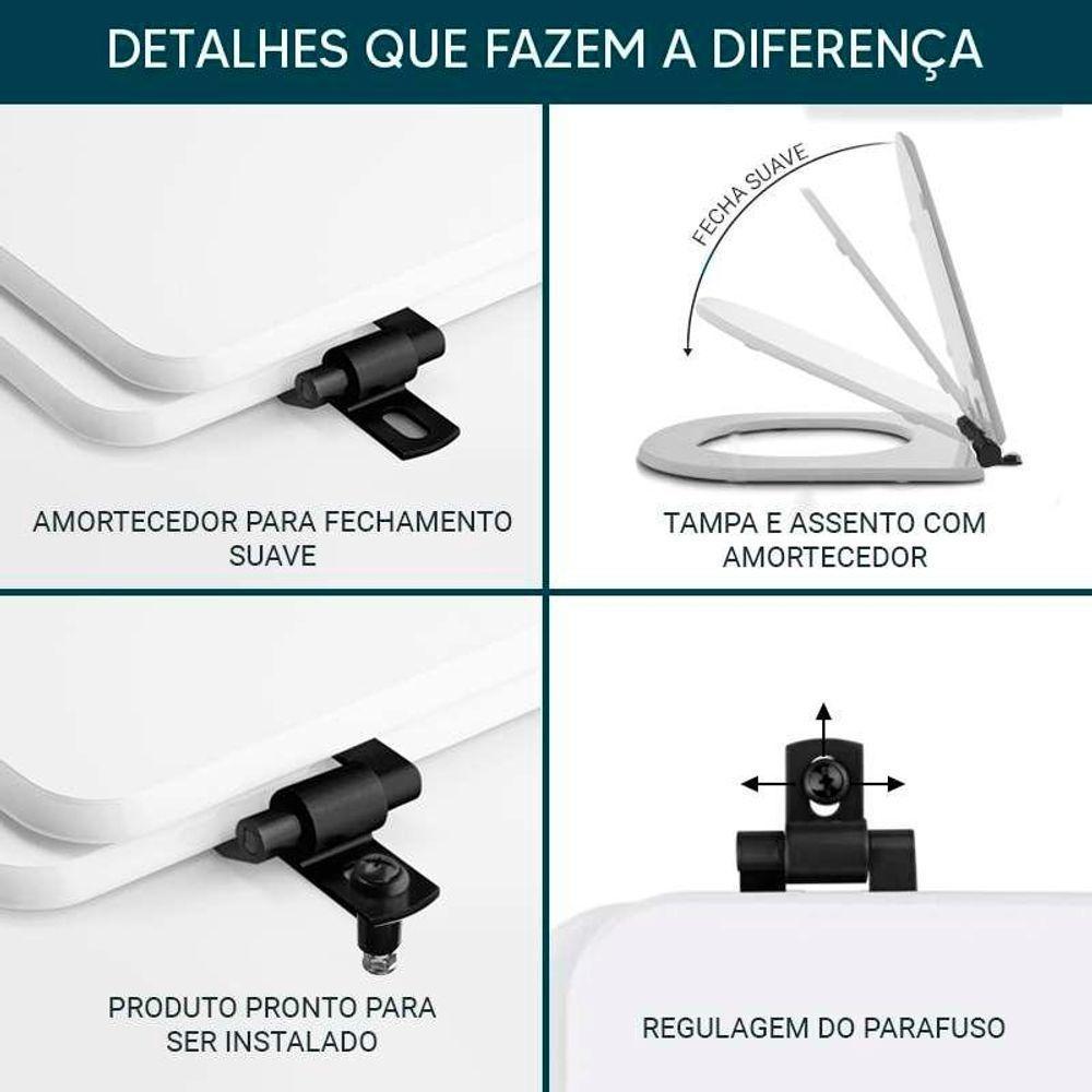 Tampa De Vaso Laqueado Com Fechamento Lento Piano Branco Para Louça Deca Com Ferragem Preta - 6