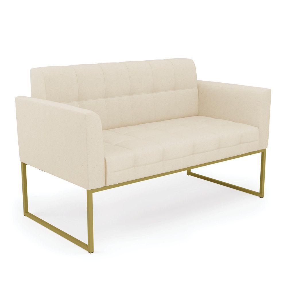 Sofá Namoradeira Elisa Linho Bege A19 Base Metálica Industrial Dourada - D'rossi - 1