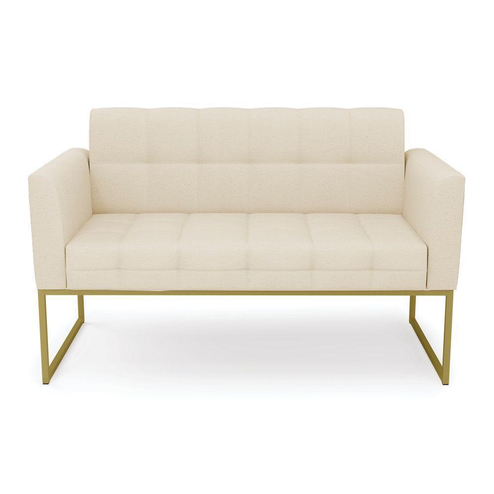 Sofá Namoradeira Elisa Linho Bege A19 Base Metálica Industrial Dourada - D'rossi - 6