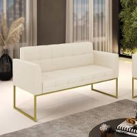 Sofá Namoradeira Elisa Linho Bege A19 Base Metálica Industrial Dourada - D'rossi - 2