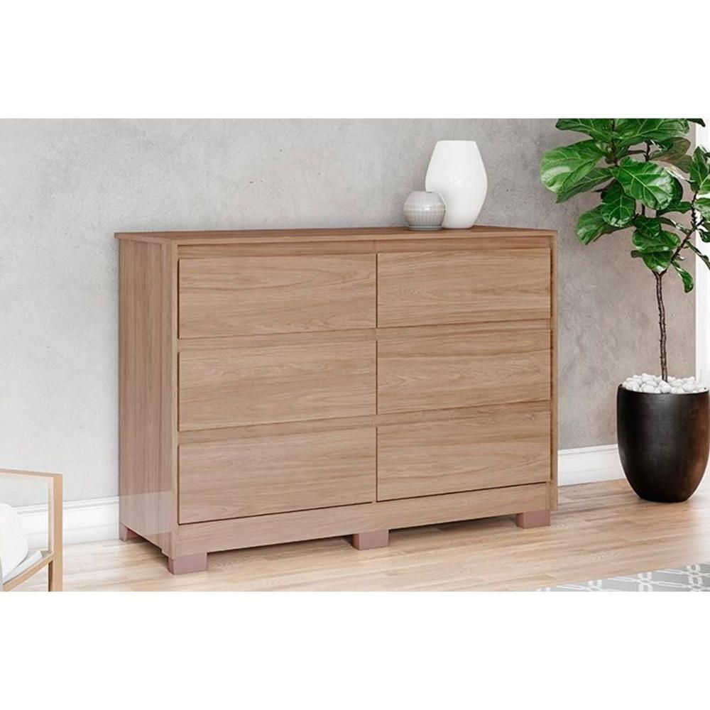 Cômoda Solteiro Ravenna c/ 6 Gavetas Jequitibá Brilho - Henn - 1