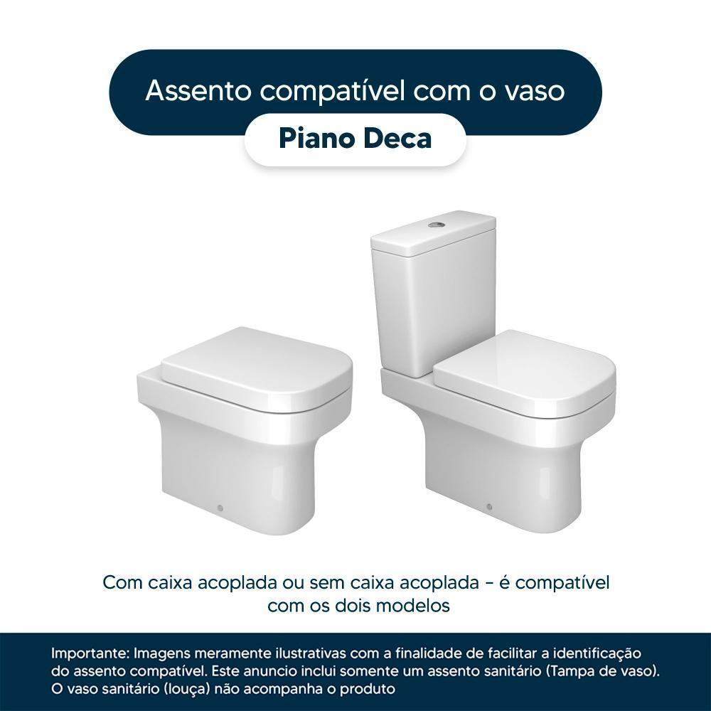 Tampa De Vaso Poliéster Antibactéria Com Amortecedor Piano Branco Para Bacia Deca Com Ferragem Preta - 5