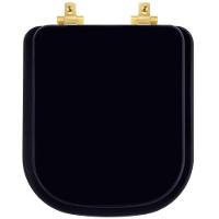 Tampa De Vaso Laqueado Com Fechamento Lento Quadra Preto Para Louça Deca Com Ferragem Dourada - 1
