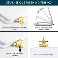 Tampa De Vaso Mdf Com Fechamento Lento Carrara Marrom Fosco Para Louça Deca Com Ferragem Dourada - 6