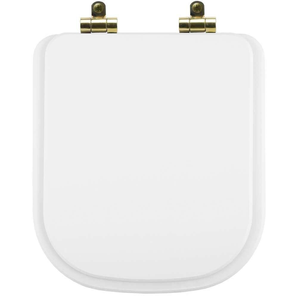 Assento Sanitário Poliéster Soft Close Quadra Branco Para Vaso Deca Com Ferragem Dourada - 1