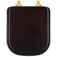 Tampa De Vaso Laqueado Com Amortecedor Quadra Marrom Fosco Para Bacia Deca Com Ferragem Dourada - 1