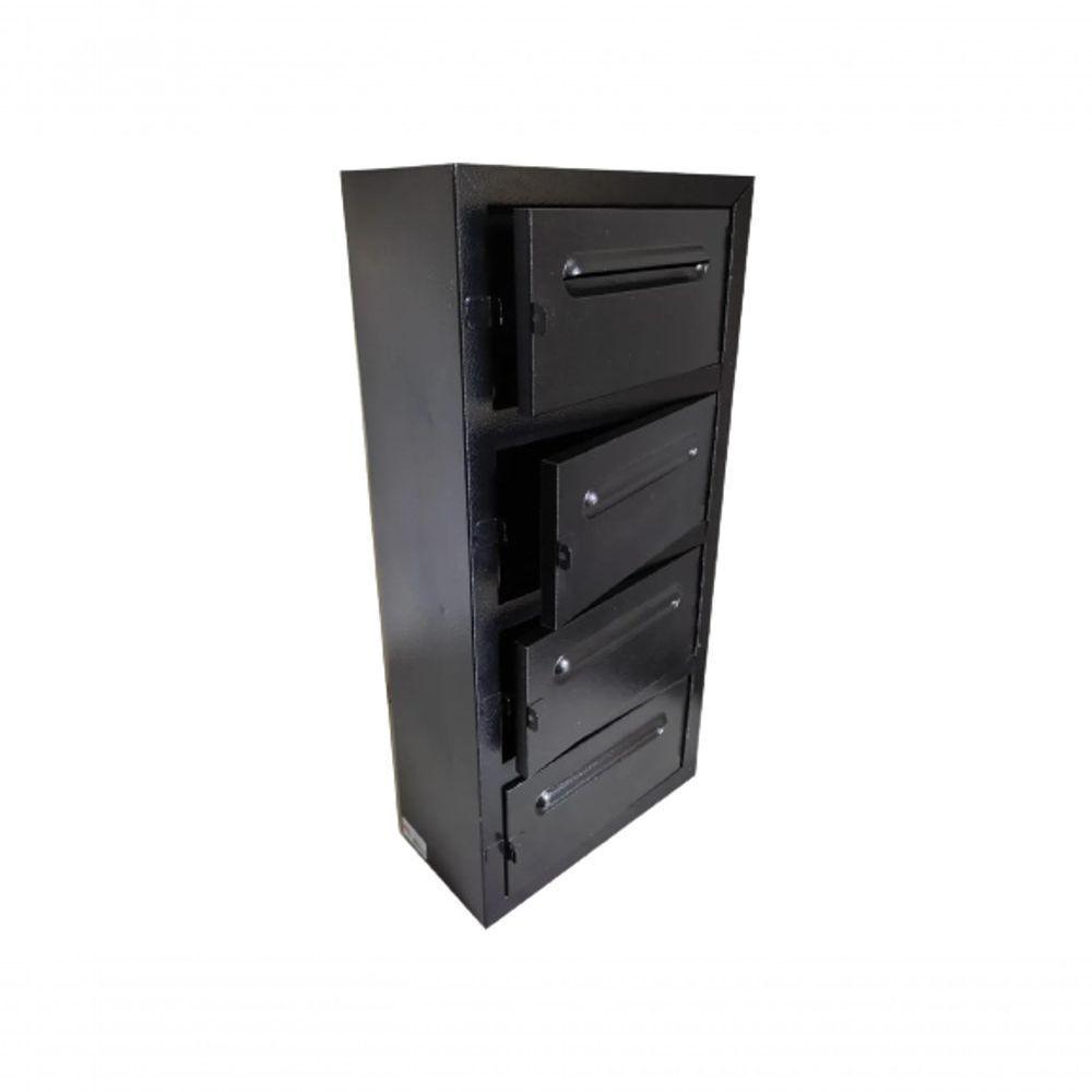 Caixa Correio Frontal Chapa Aço Preta E Cadeado 4 Módulos - 1