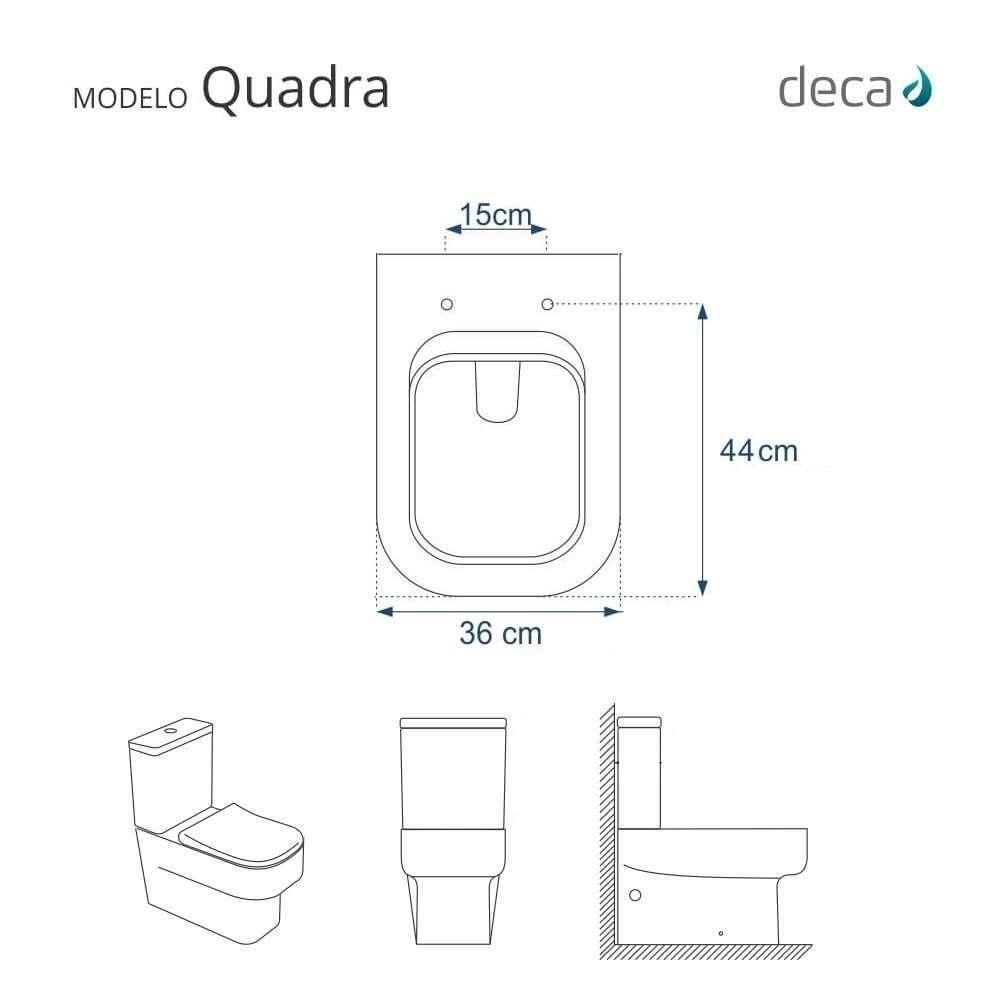 Tampa De Vaso Laqueado Com Fechamento Lento Quadra Preto Para Louça Deca Com Ferragem Preta - 4