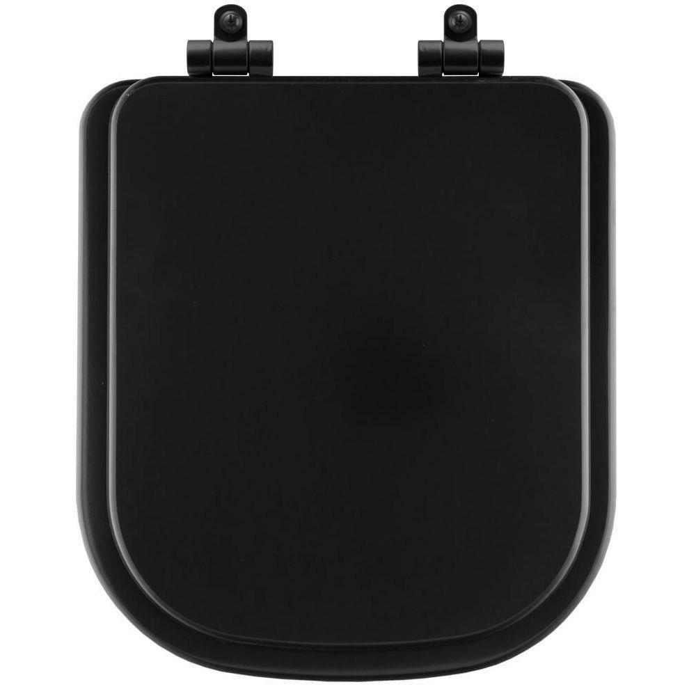 Assento Sanitário Poliéster Soft Close Piano Preto Fosco Para Vaso Deca Com Ferragem Preta - 1