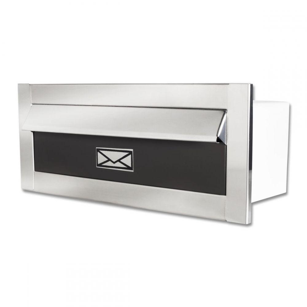 Caixa De Correio Carta E Revista Frente Em Inox Escovado Com Tarja Marrom - 1