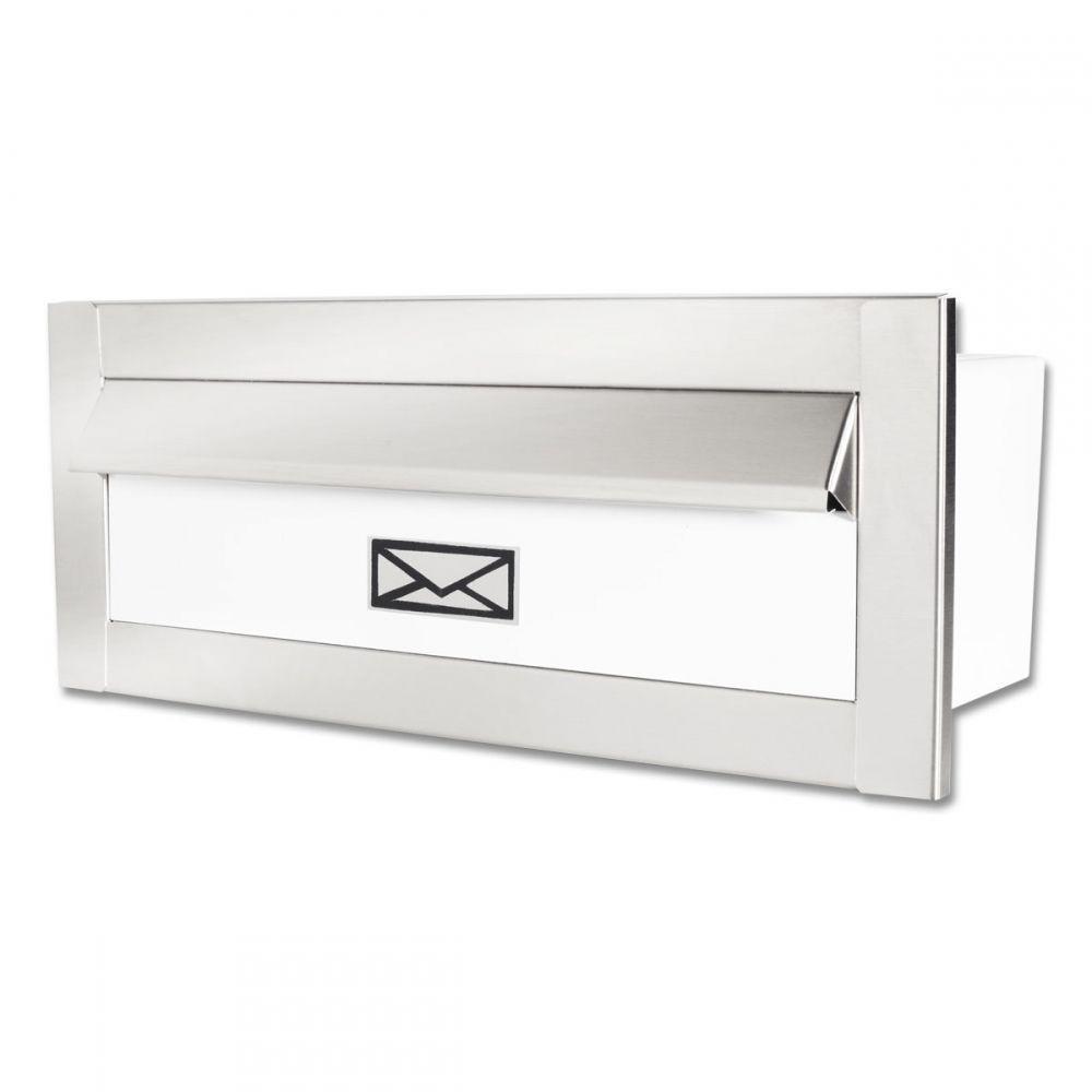 Caixa De Correio Carta E Revista Frente Em Inox Polido Brilhante Espelhado Com Tarja Branca - 1