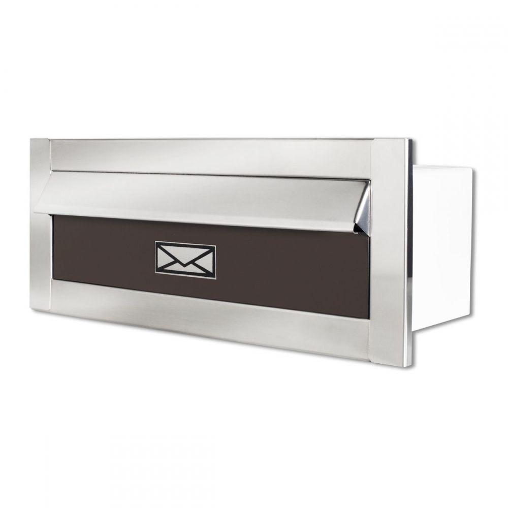 Caixa De Correio Carta E Revista Frente Em Inox Polido Brilhante Espelhado Com Tarja Marron - 1