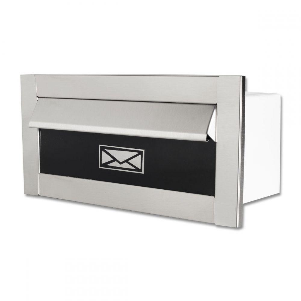 Caixa De Correio Carta Frente Em Inox Escovada Com Tarja Preta 14 Cm Profundidade - 1