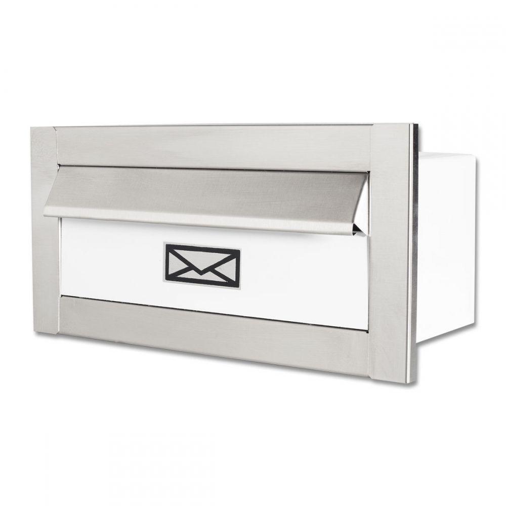 Caixa De Correio Carta Frente Em Inox Escovada Com Tarja Branca - 1