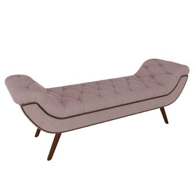 Puff Recamier Calçadeira 140cm Pés Palito Madeira Vêneto P02 Veludo Rosê
