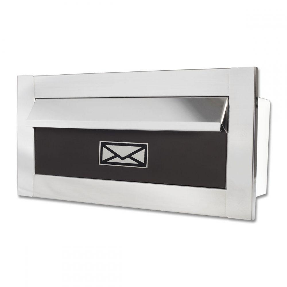 Caixa De Correio Carta F Inox Polido Brilhante Espelhado C Tarja Marrom 20 Cm Profundidade - 1