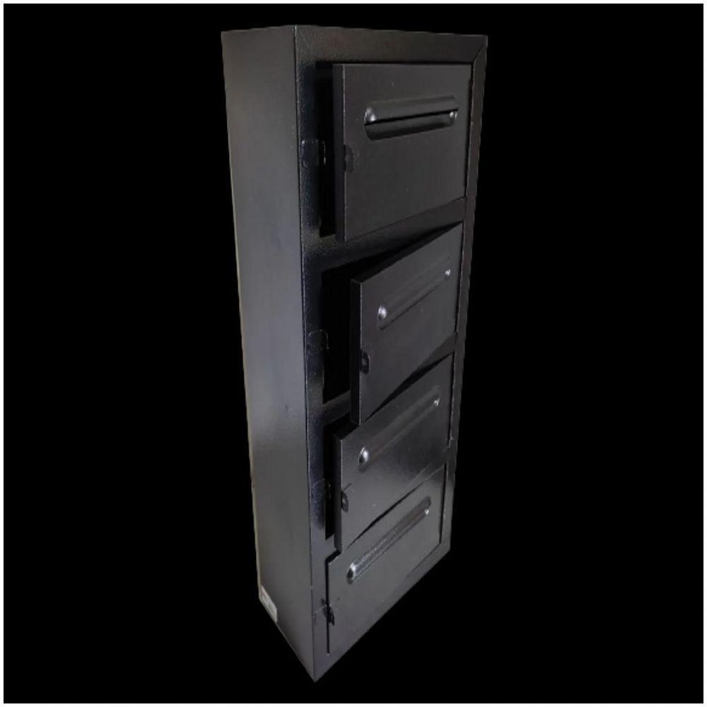 Caixa Correio Frontal Chapa Aço Preta E Cadeado 4 Módulos - 1