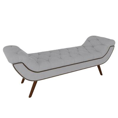 Puff Recamier Calçadeira 160cm Pés Palito Madeira Vêneto P02 Veludo Cinza