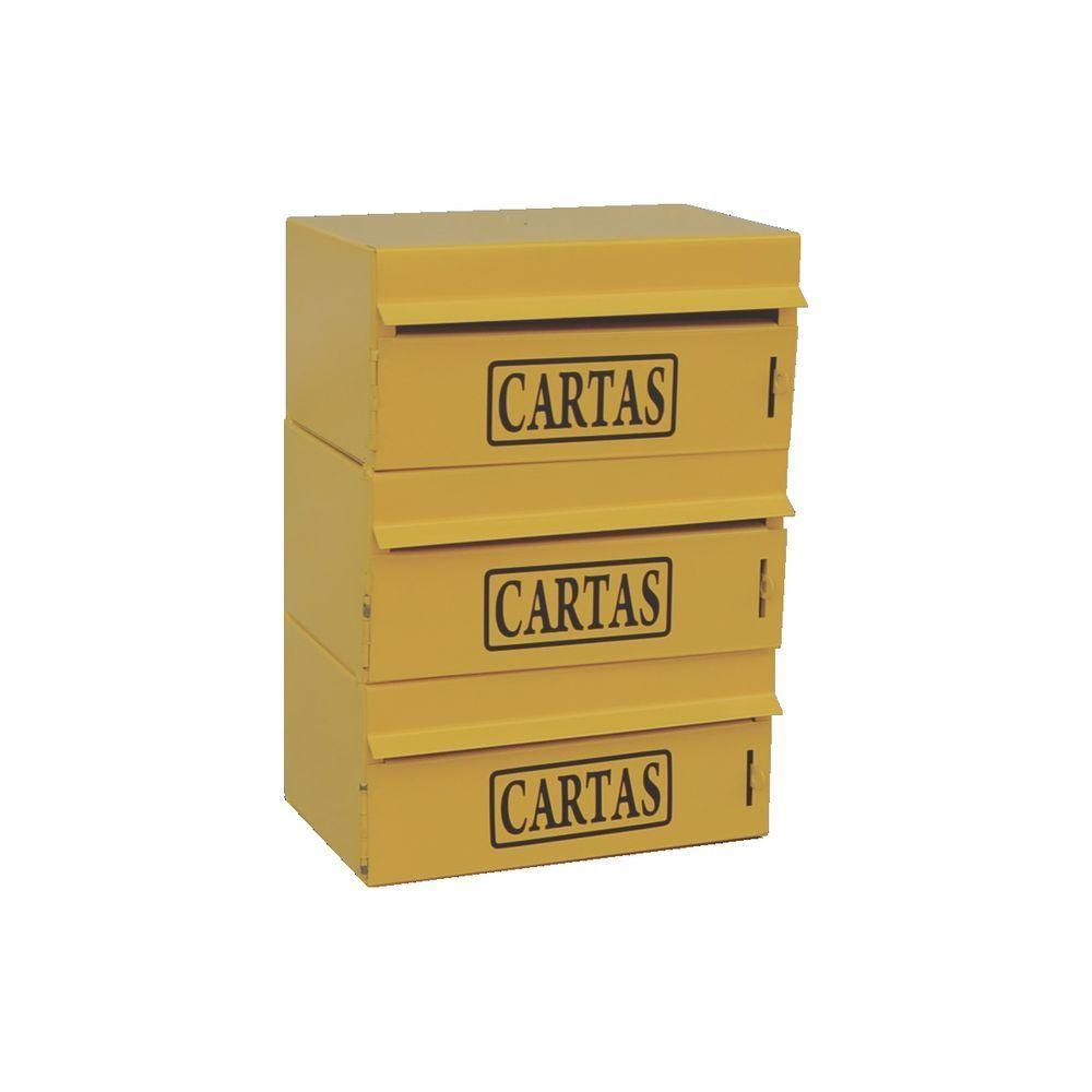 Caixa Correio Condomínio Frontal Para Muro Amarela 3 Módulos - 1