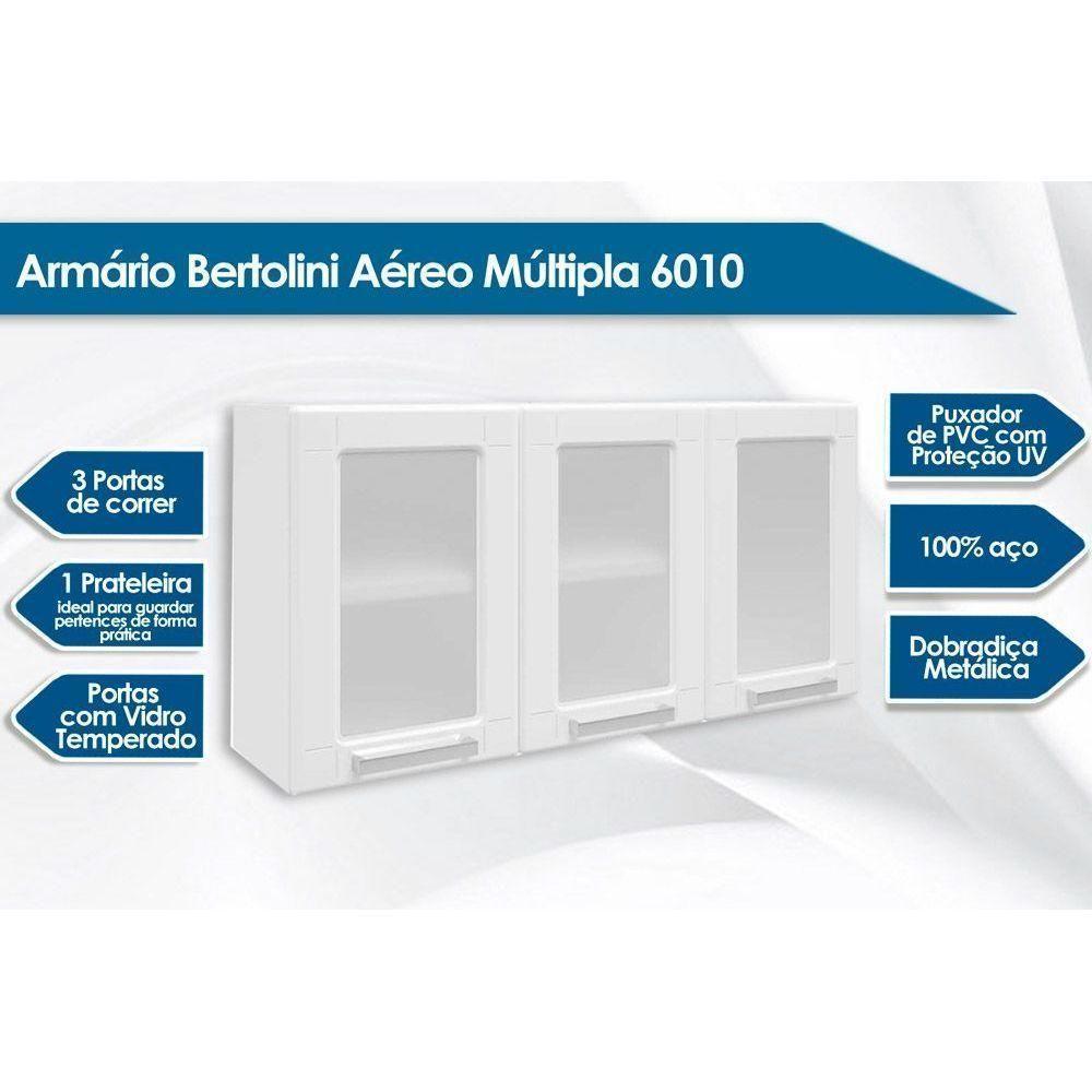 Armário Aéreo p/ Cozinha  Múltipla 6010 3 Portas c/ Vidro 105cm Branco - Bertolini - 4
