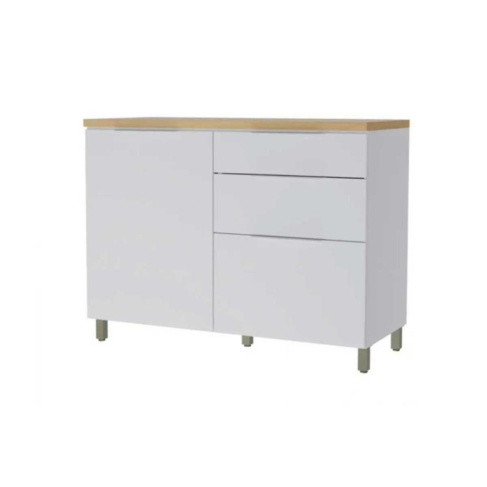 Armário de Cozinha Modulado Balcão Marquesa 1 Porta e 3 Gaveta c/ Tampo 120cm Branca/Nature - Nesher - 1