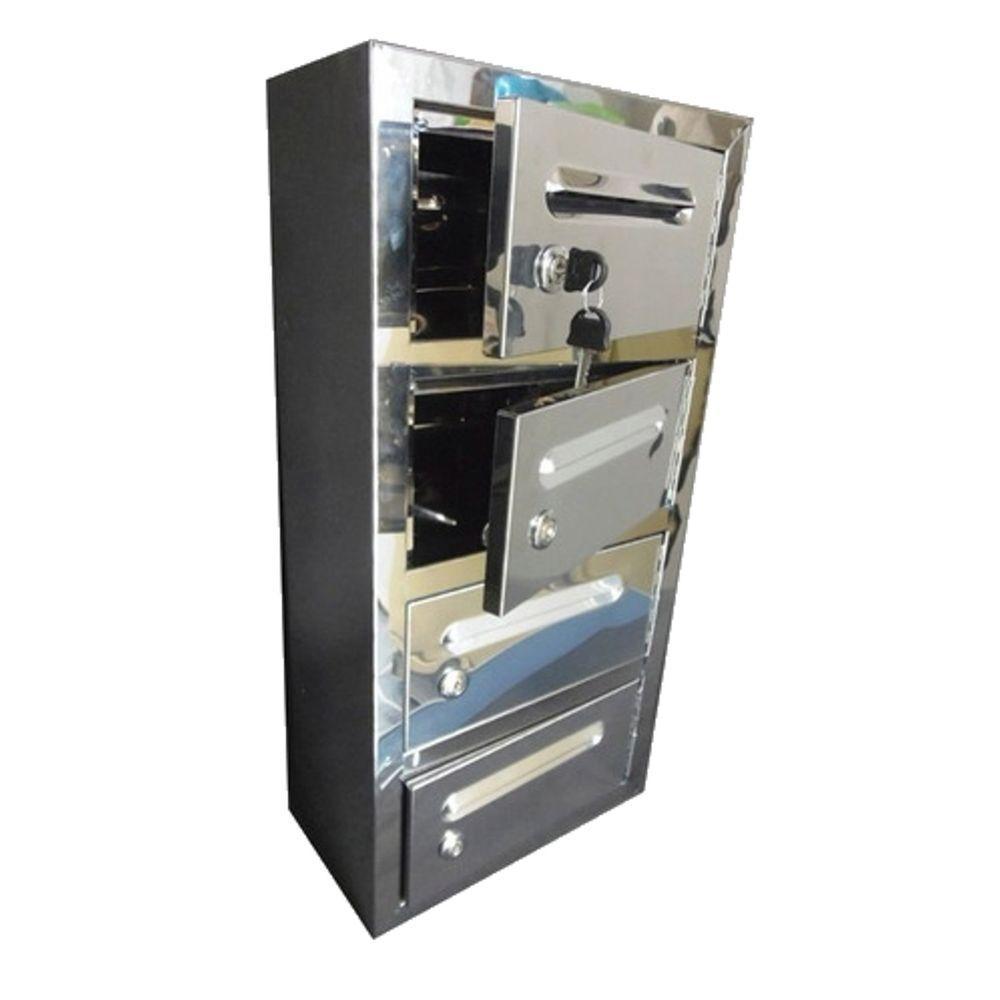 Caixa Correio Condomínio Frontal Chapa Inox E Chave 4 Módulo - 1