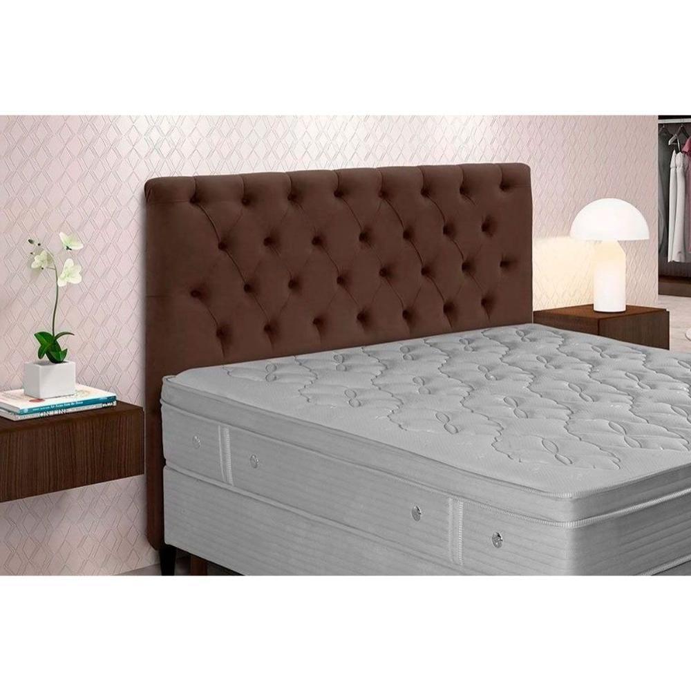 Cabeceira Cama Box Estofada Casal Casal Embaixatriz Plus Suede Marrom Chocolate - Simbal - 1