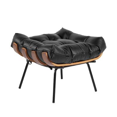Puff Costela Couro Preto Base Metal D´rossi