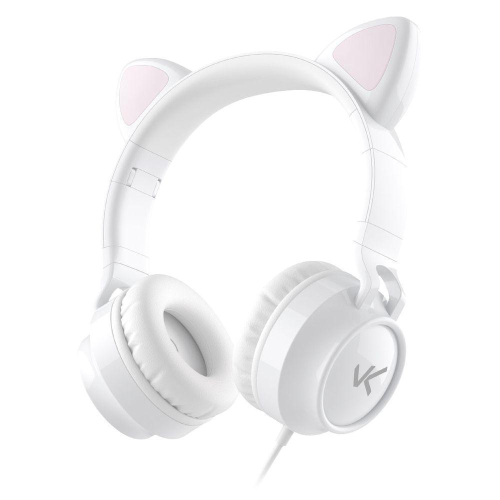 Fone Headset Kitty Ear - Orelha De Gato Branco Com Microfone Cabo 1.2M Plug P2 Estereo P3 - Ke110B - 1