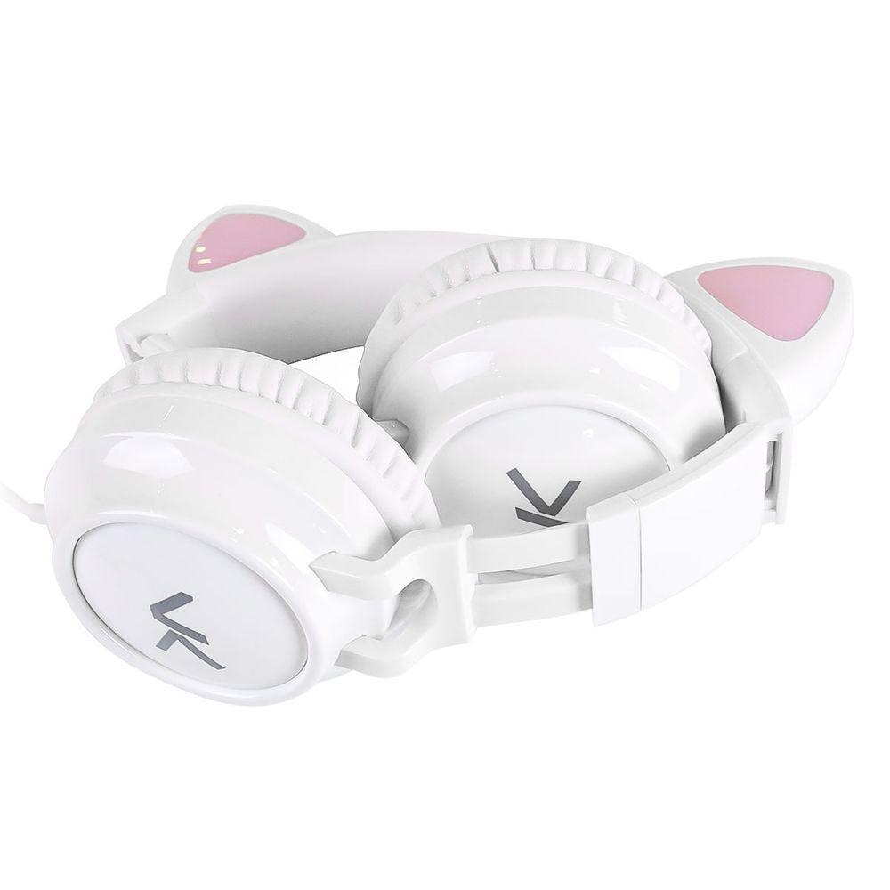 Fone Headset Kitty Ear - Orelha De Gato Branco Com Microfone Cabo 1.2M Plug P2 Estereo P3 - Ke110B - 2