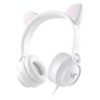 Fone Headset Kitty Ear - Orelha De Gato Branco Com Microfone Cabo 1.2M Plug P2 Estereo P3 - Ke110B