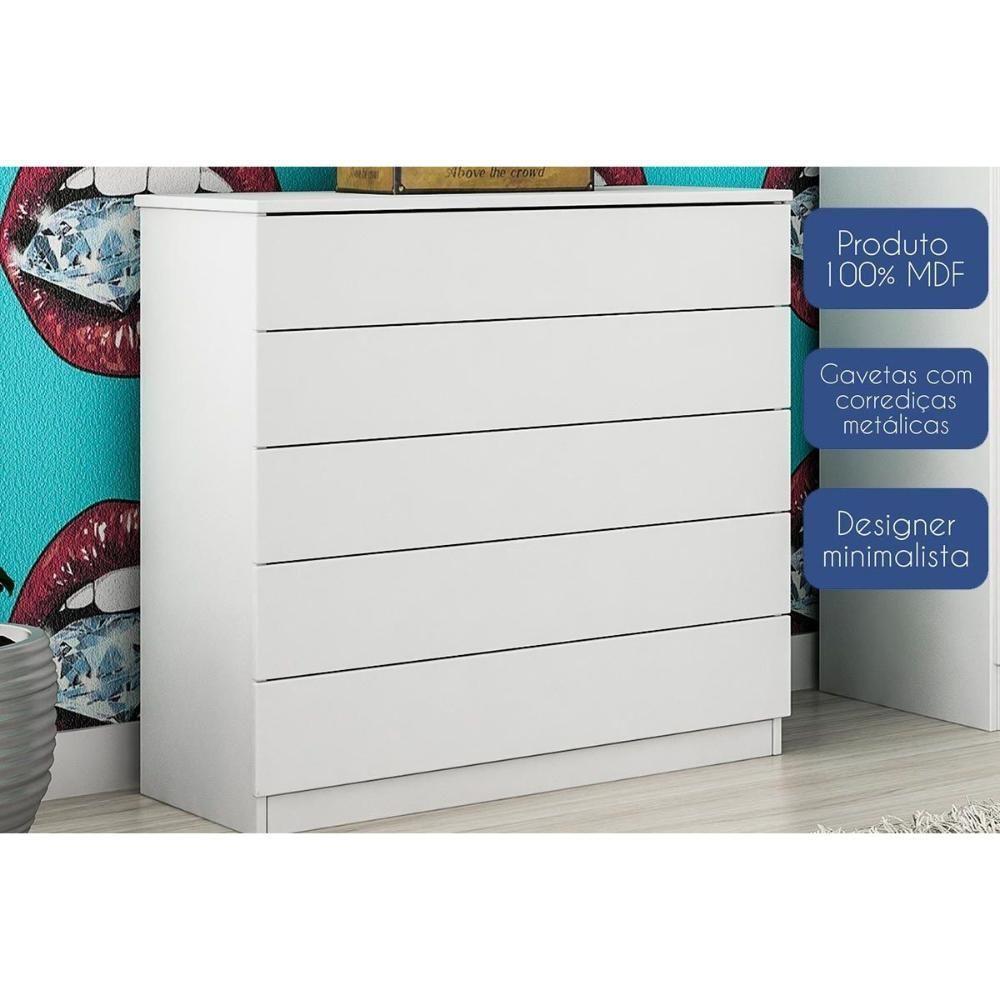 Cômoda Casal Premium c/ 5 Gavetas Cinamomo/Off White - Tcil Móveis - 5