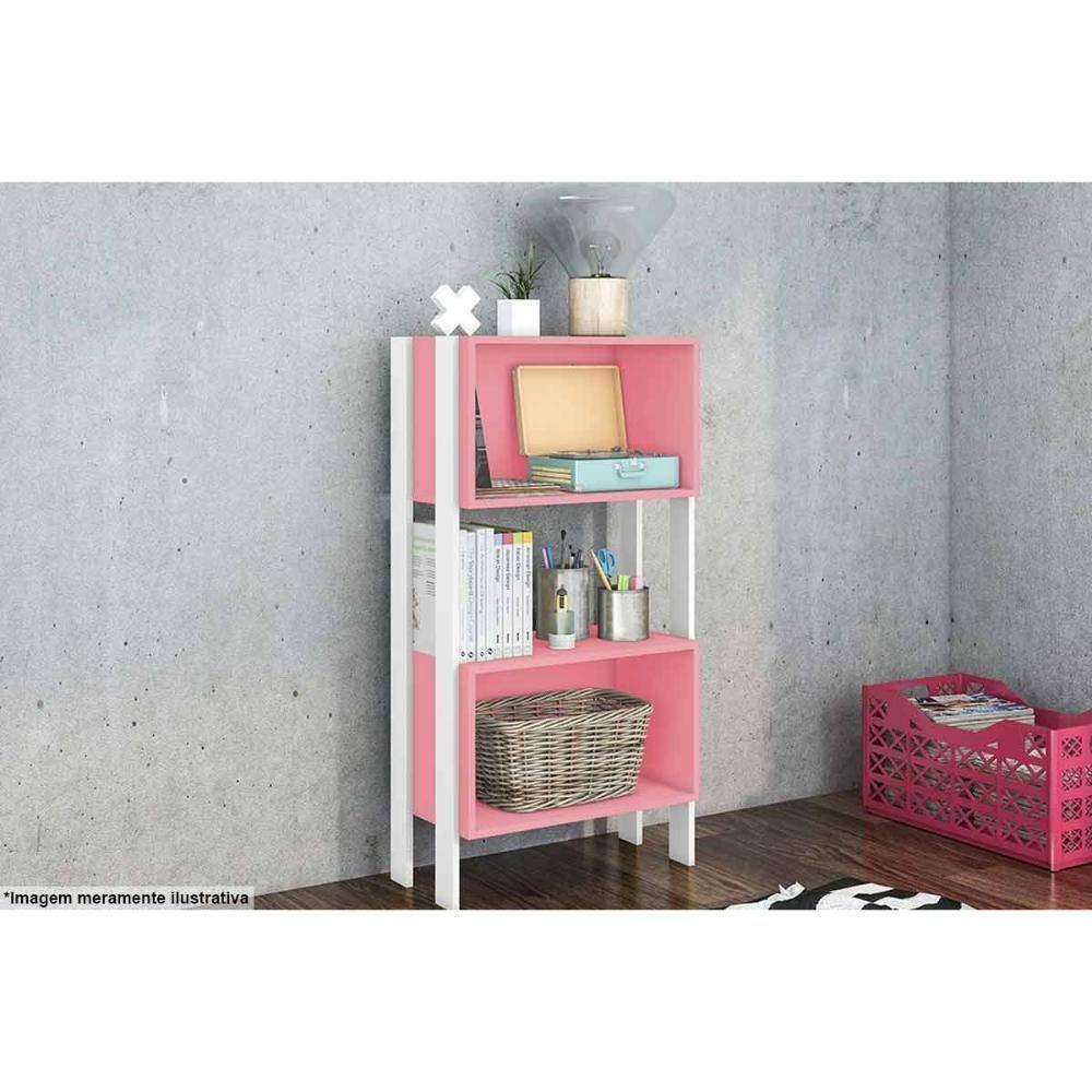 Estante Livreiro Solteiro RT3092 c/ 2 Nichos Rustico/Branco - Movelbento - 2